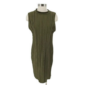 PrettyLittleThing Pleated Bodycon Midi Dress Olive Green Sleeveless